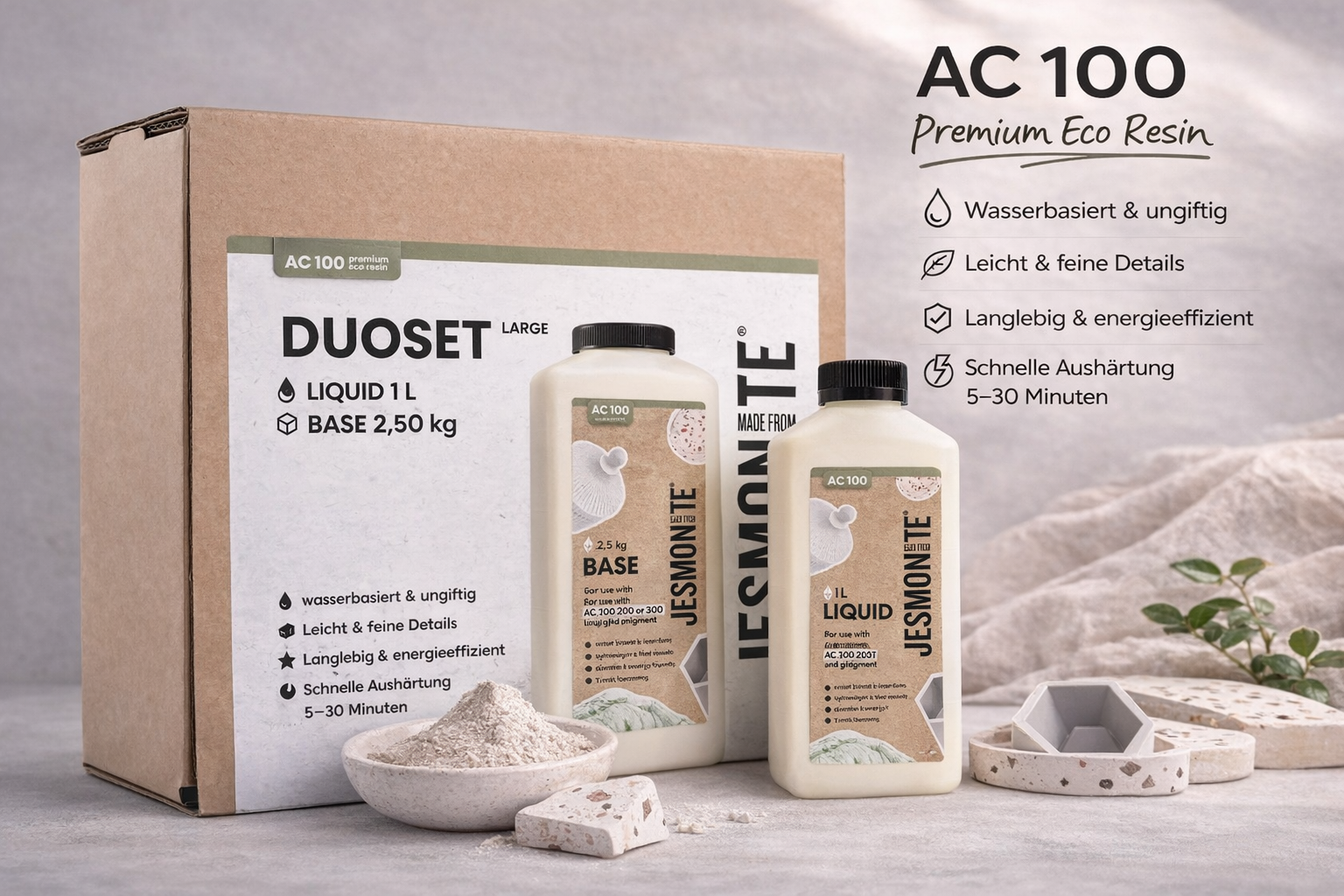 Jesmonite AC100 Duo-Set – 1 L Liquid & 2,5 kg Base – Bild 2