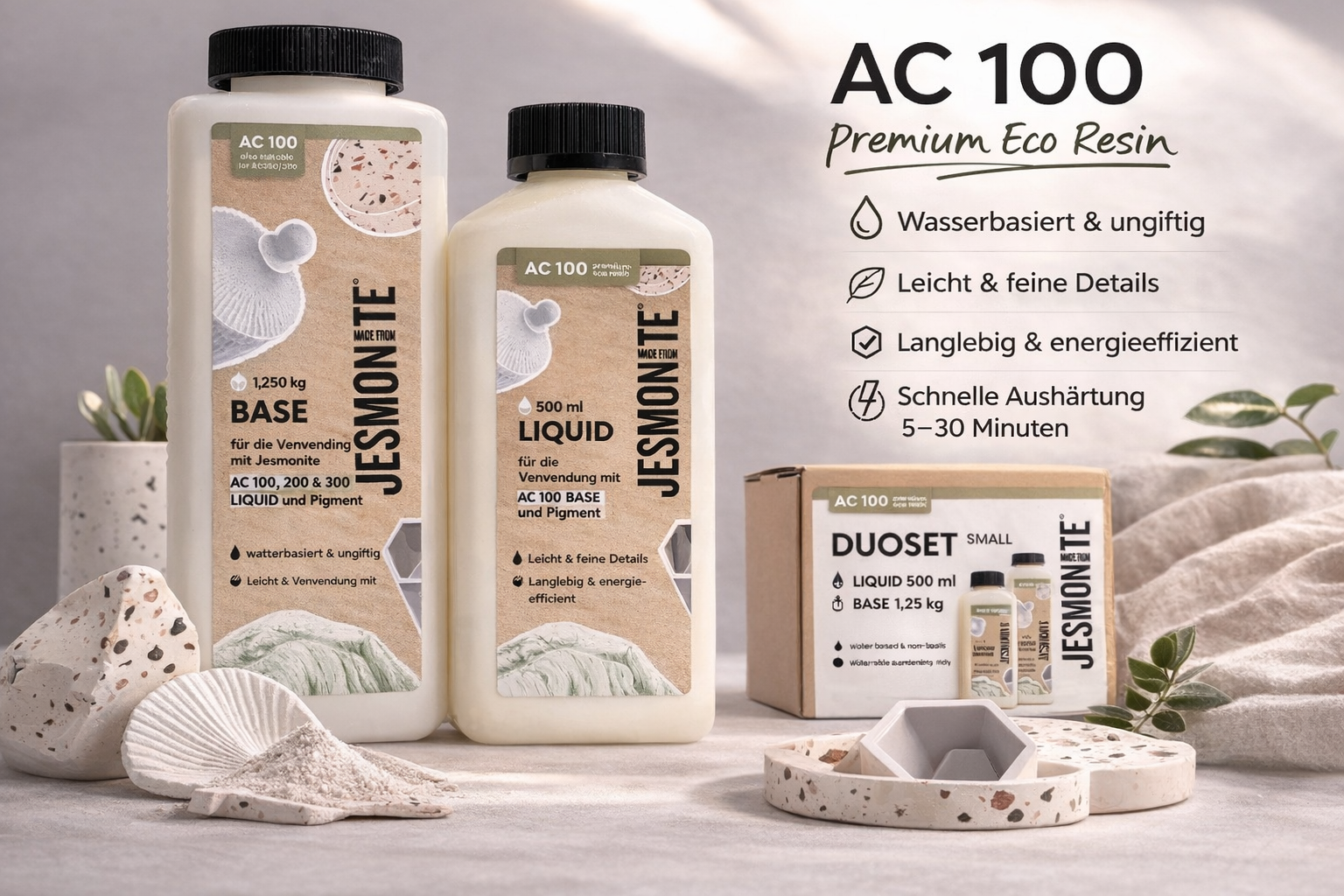 Jesmonite AC100 Duo-Set – 0,5 L Liquid & 1,25 kg Base – Bild 2